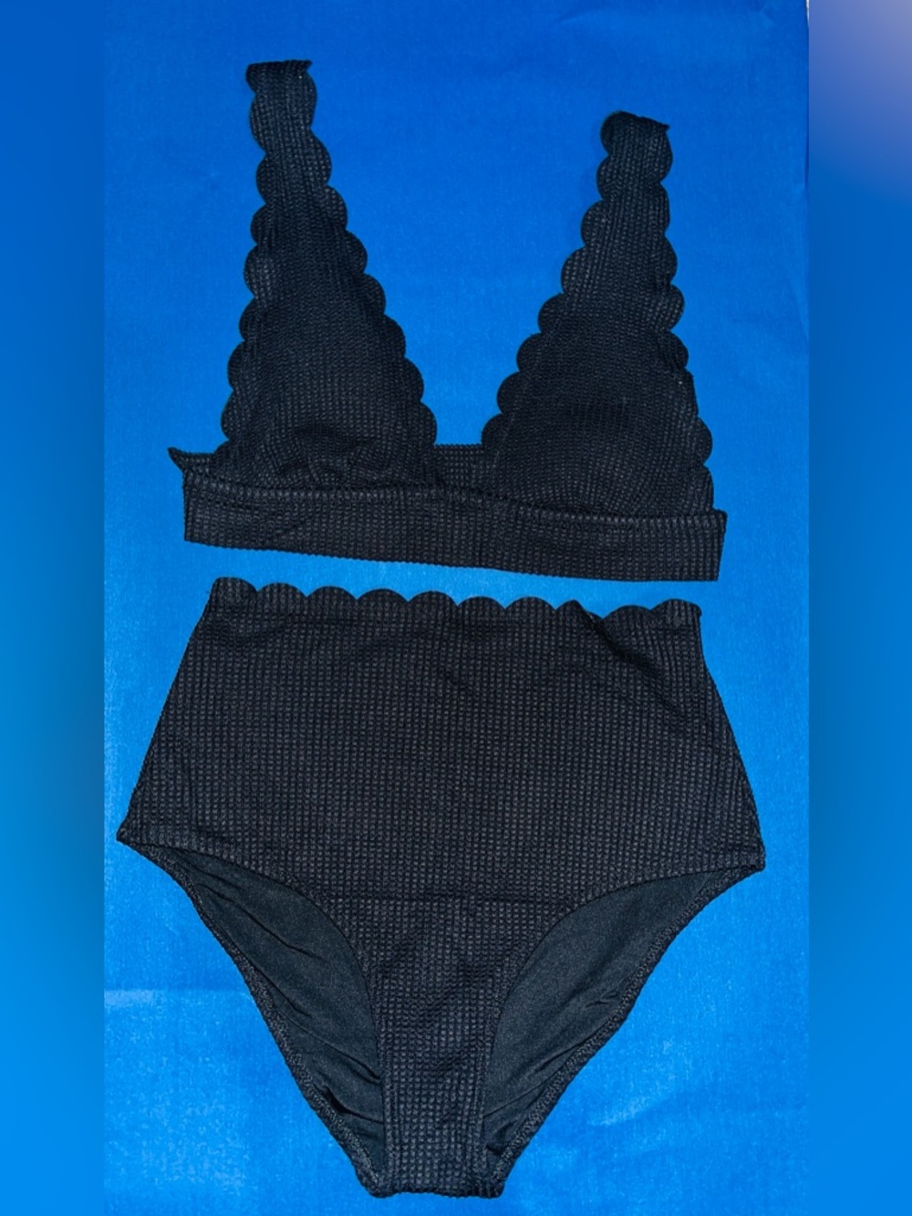 aerie Black Scallop-Trim Triangle Bikini Top and Bottom